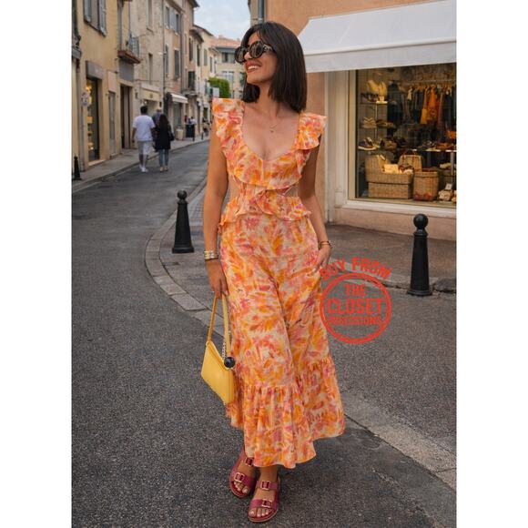 ZARA Blogger Favorite Long Linen Ruffle Maxi Dress NWT - Picture 9 of 16